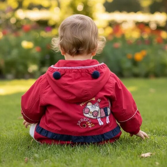 Peluche & Tartine Red Hooded Fleece Lined Hearts Bird Jacket 12 Months - Picture 14 of 15